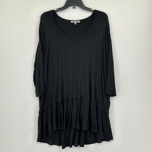 Kate & Mallory Lagenlook Shirt Dress Womens 1X Plus Black Ruffle Relaxed‎ Fit